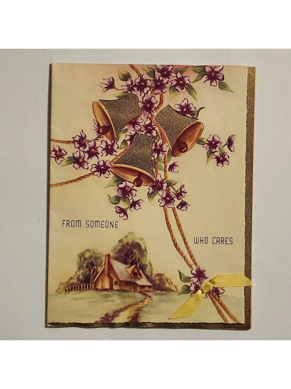 BEAUTIFUL Vintage Birthday Card Purple Tones Cottage Scene